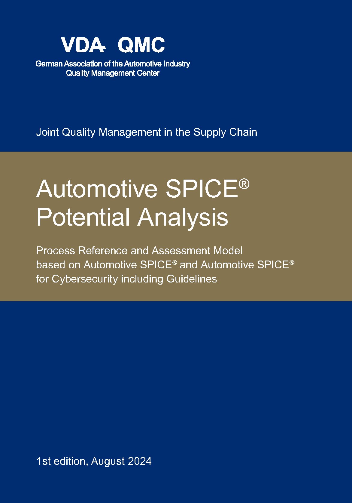 Publikácie  VDA Automotive SPICE Potential Analysis, Process Reference and Assessment Model based on Automotive SPICE® and Automotive SPICE® for Cybersecurity including Guidelines, 1st Edition, August 2024 1.8.2024 náhľad